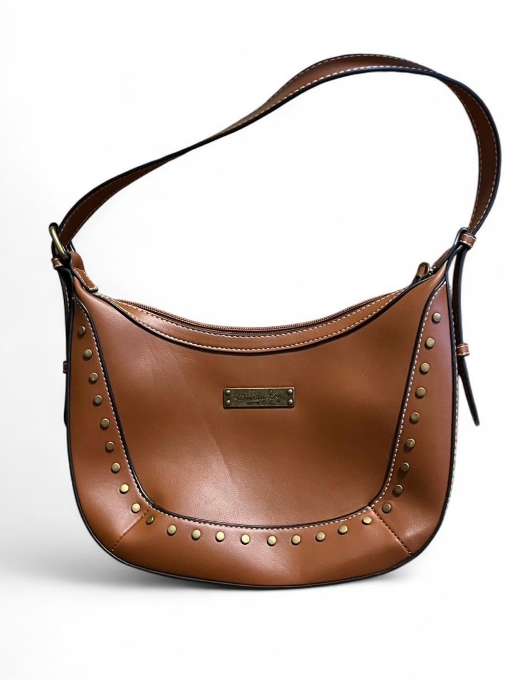 Brown Leather Studded Shoulder Bag by American Rag Cie